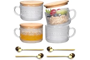 Litimkat Filiżanki do kawy w stylu vintage, z pokrywką i łyżeczką, filiżanki śniadaniowe, do cappuccino, latte, musli, mleka, na urodziny, Boże Narodzenie