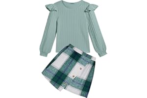 Arshiner Girls' Clothing Sets, Children's Long-Sleeved Shirt with Checked Skirt Set, Autumn, Winter, Leisure, Fashion, Elegant Two-Piece Outfits for Girls 6-14 Years