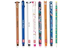 ENOLE Legami Erasable Pens Bundle - Set of 7 Legami Erasable Gel Pens, Rub Out Cute Kawaii Pens for School, Office