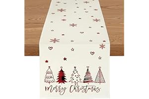 YCOLL Tischläufer Weihnachten Wasserabweisender Tischläufer in Rot, Modernes Weihnachtstischläufer Winter Weihnachtsdeko für Esstisch, Küche & Outdoor Deko
