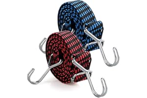 LWMLWM 2 Pezzi Corde Elastiche con Gancio, 2M Regolabili piatte Elastici con Ganci Tenditori, Extra forti Elastico Tenditori per Campeggio, Automobili, Giardinaggio, Carico Pesante