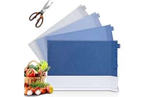 OZD Lot de 4 Planche a Decouper Index - 33.5 x 21.5 cm - Planche à Découper Plastique de Cuisine avec Support de Rangement pour Viande, Légumes, Fruits, Sans BPA - 1 Paire de Ciseaux