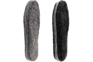 riemot 2 Pairs Genuine Sheepskin Insoles for Men & Women, Winter Warm Fluffy Wool Insoles, Soft Cosy Furry Lambswool Shoe Inserts Replacements for Snow Boots,Slippers Black Grey EU41（UK7）