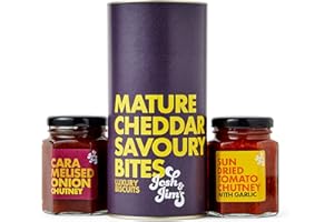 Josh & Jim's Traditional Savoury Gift Set, 90g Sundried Tomato Chutney with Garlic, 100g Caramelised Onion Chutney, Cheddar Cheese Biscuits 170g, Ideal Snack Gift Pack, No Artificial Additives