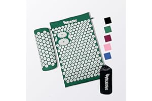 Velesas® Akupressurmatte mit Kissen und Tragetasche | Massagematte zur Entspannung und Schmerzlinderung für Füße, Rücken, Nacken | Akupunkturmatte | Stachelmatte | Nagelmatte (Grün, 3-teilig)