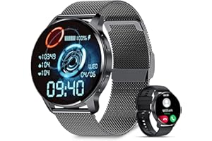 niolina Smart Watches for Men,1.32" HD Screen Fitness Watch with Call Dial Text Notification Pedometer Calories Voice Assistant SpO2 Heart Rate Sleep Monitor Sports Smartwatch for Android iOS Black