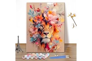 MEIYUDA Pintar por Numeros Adultos Animales, Pigmento Acrílico León, DIY Pintura por Numeros Kit Manualidades Adultos, Decoración para el Hogar Regalo de pared 40x50cm(sin marco)