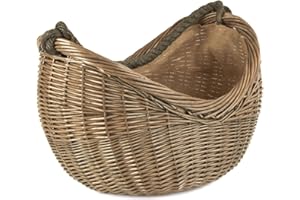 Wrenbury Log Basket for Wood Burner Indoor - Oval Wicker Wood Basket for Logs - Large Log Burner Basket - Fire Log Basket with Rope Handle - Unique and Rustic