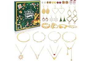 HCSSZ Schmuck Adventskalender 2023 Frauen,Countdown Kalender,Weihnachtskalender 24 Überraschungen-Halskette Armband Ringe Ohrringe,Damen Schmuck Set,Weihnachten Geschenk für Damen Mädchen