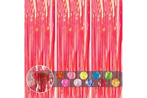 COSORO 3 piezas Cortinas Flecos de Aluminio Metálica Holografía Rojo,1mx2m Cortina Cumpleaños Metálica Láminas Reflejos Brillante Decoración Fondo Pared para Fiesta Cumpleaños,Bodas,Navidad Decorativa