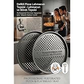 Profesyonel Delikli Pizza Tepsisi 32 cm - Yanmaz Yapışmaz &Ccedil;ıtır Tabanlı Karbon &Ccedil;elik Lahmacun ve B&ouml;rek Tepsisi 723292