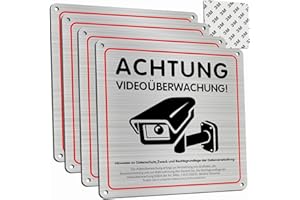 ZIENZENGYA 4 Stück Achtung Videoüberwachung Schild Privatgrundstück mit DSGVO Hinweis, 15 x 15 cm Aluminium Hinweisschild Videoüberwachung, mit Selbstklebend, 4 Bohrlöcher, Kamera Überwachung