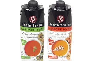 Santa Teresa - Pack Gazpacho Tomates Raf Y Salmorejo Tomates Raf - Con Ingredientes Naturales, Receta Tradicional Con Hortalizas Frescas, Sin Aditivos Y Sin Conservantes - 2x500mltro