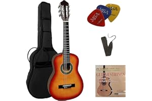 MSA 1/4 GITARRE - KONZERTGITARRE IM SET - KINDERGITARRE - CLASSIC - SUNBURST - DECKE LINDENHOLZ - TASCHE - BAND - SAITEN - 3xPIK