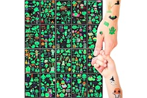 AIRNOGO Tatuajes Temporales Niños 20 Hojas Tatuajes Halloween Luminosos Calcamonias Graciosas de Decoracion Halloween Terror Tattoos Infantiles Pegatinas para Disfraz Halloween o Carnaval Maquillaje Cosplay