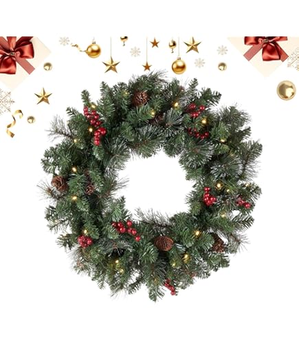 Decoris Kerstkrans Imperial - Groen Met Wit - Led - 50 Cm
