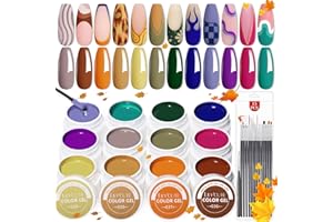 ‎LILY'CUTE LILY'CUTE 12 Farben UV Farbgel Herbst Winter 8ml Gel Nagellack Set UV Nagellack Farbgel Für Gelnägel, Orange UV Gel Set Gelfarben für Nägel, Gel nägel Farben, 15 Bürsten für Nail Art Nagel-Design