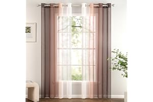 Woaboy 2 Pezzi Tende Voile Semi Trasparenti con Occhielli Tende Verticali Sfumate Poliestere Moderne Eleganti per Finestra Soggiorno Camera da Letto Balcone 140x260cm Marrone Chiaro