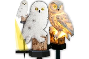 ‎RETOO Retoo Solar Eule Licht LED, Gartendeko Wasserdichte IP44, Höhe 42 cm, Dämmerungssensor, Solarleuchte für Garten, Balkon, Blumenkästen, Gartenfigure, Lampe Weg, Gartenstatuen, Gartenleuchte, Weiß