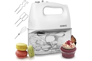 Duronic HM4 WE Batidora de Varillas, Batidora Amasadora Repostería 400W, 5 Velocidades. 2 Varillas Batidoras, 2 Ganchos, 1 Varilla Globo - Acero Inoxidable Grado Alimenticio - BPA Free - Color Blanco