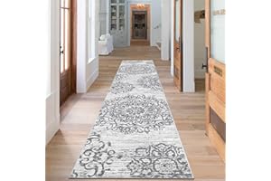 SHACOS Alfombra de Pasillo Antideslizante 60x305cm Alfombra de Corredor Larga Pelo Corto Alfombras de Habitación Bohemia Suave Alfombra Estrecha Estampado Flores para Pasillo Cocina Dormitorio