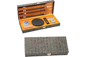 WDEC 10 Pezzi Set di Pennelli per Calligrafia Cinese, Eccellente Pennello per Calligrafia Cinese Kanji Sumi, Cinese Brush Quattro Tesori Dello, Elegante Scatola Regalo（Grigio）