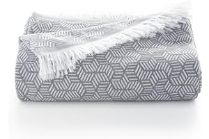 GAMUSI Colcha Multiusos Cama 135/150 cm y Sofa. Plaid Foulard cubrecama Funda Sofa 3 plazas Suave algodón geométrico - 230x280 cm, Gris