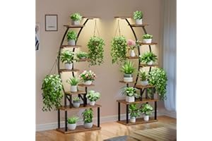 BACEKOLL Plant Stand Indoor with Grow Lights, 9 Tiered Metal Plant Shelf, Tall Plant Stand for Indoor Plants Multiple, Large Plant Rack Display Shelves, Curved Plant Holder for Living Room, Patio