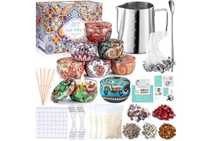 MUOIVG Kit de Fabrication de Bougies de Cire Bricolage,DIY Bougies, Kit Fabrication Bougies Parfumées,50 mèches de Bougie,1 Pot de Fabrication,8 boîtes de Pots,56 Autocollants de mèche et 2 Supports
