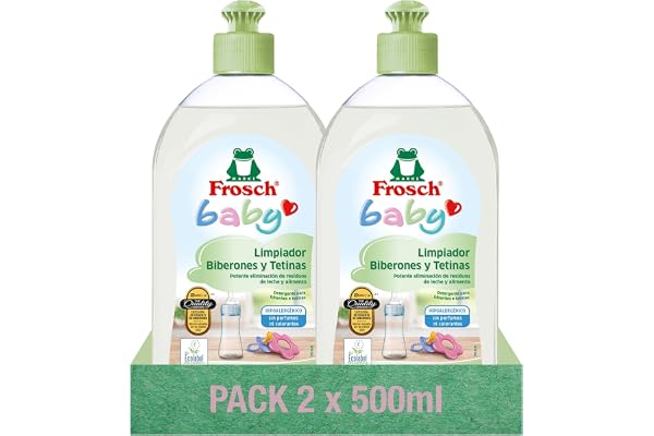 Frosch Baby Detergente Biberones y Chupetes, Pack 2 x 500 ml | Hipoalergénico, Sin Fragancias, Con Pantenol, Sin Conservantes ni Colorantes