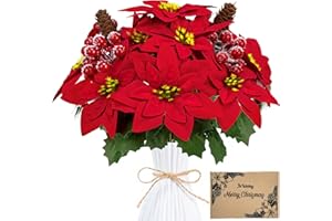 Woltoy 4 Pezzi Stella Di Natale Artificiale,Contiene 20 Fiori Natalizie, Dotato Bacche E Pigne, Datto per Il Natale E Decorazioni Domestiche