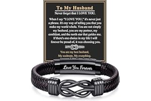 RANKEEF Leather Bracelet Gifts for Men, Brown Braided Leather Bracelet Infinity Knot Adjustable Bracelets Gift for Son Dad Husband Brother Boyfriend, Birthday Christmas Valentines Father's Day Gifts