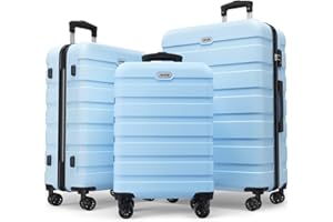 AnyZip AZ201 Kofferset Hartschale Trolley Set 3er Reisekoffer Leichtgewicht PC ABS Handgepäck mit TSA-Schloss und 4 Rollen（Hellblau,Set）