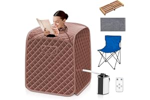 Multigot Portable Steam Sauna, Personal Full Body Sauna Spa with Remote Control, Folding Chair and Foot Massage Roller, Lightweight Foldable Home Sauna Tent (Brown)