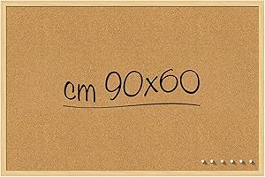 ALEVAR Tableau en liège 90 x 60 cm, panneau liège, tableau d'affichage avec pointes et cadre en bois