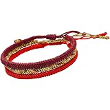 Bracelet Tibétain Porte-bonheur Rouge Et Or - Fait Main, Taille Réglable - Pour Homme Et Femme