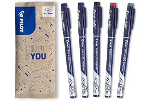 PILOT - Lot de 5 FriXion Fineliner - Stylo feutre effaçable à encre thermosensible - 2 Bleus, 1 Noir, 1 Rouge, 1 Vert - Feutre d'écriture à pointe fine