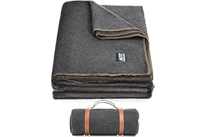 OneTigris Wool Blanket, Camping Wool Blanket–Large, Cozy, Washable,Great for Camping,Outdoors,Car,Sporting Events, Bushcraft Survival Kits 64in x 87in