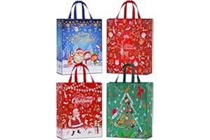 AhfuLife Extra Large Christmas Bags for Gift, 54 x 41x 16cm, 4pcs Jumbo Xmas Tote Oversized Bags with Handles, Reusable Multipack Non-woven Christmas Shopping Bag, Xmas Party Favor Bag Decorations