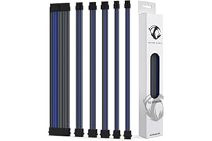 Reaper Cable Zestaw przedłużający PSU - przedłużacze zasilaczy - 1 x 24-pinowe / 2 x 8-pinowe / 2 x 6 pinów / 1 x 4+4-pinowe - z grzebieniami - 30 cm (węgiel i niebieski elektryczny)