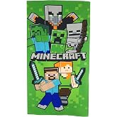 Theonoi Children's Beach Towel, Beach Towel, Bath Towel, 70 x 140 cm, Microfibre (Minecraft Green)