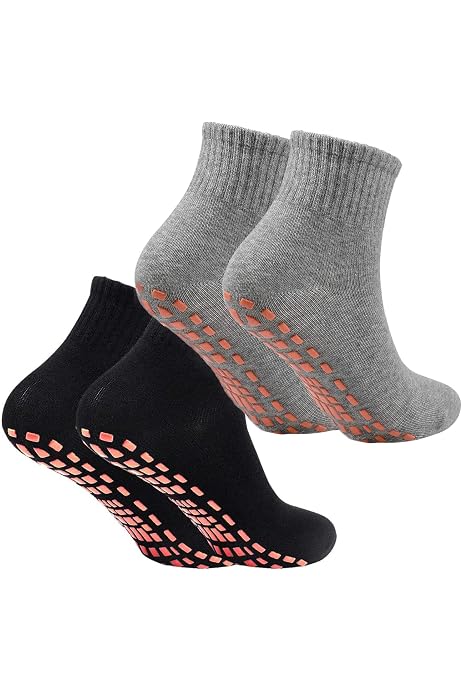 4 Paia Calzini Antiscivolo Unisex Per Yoga, Pilates, Ospedale E Anziani - Cotone Con Grip In Silicone