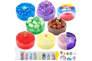 Okaybee Slime Variety Pack Different Textures, 8 Pack Slime Kit Includes Butter Slime, Rainbow Cloud Slime & Clear Beaded Slime, Glow in The Dark Slime, Jelly Cube Crunchy Slime Party Favors for Kids