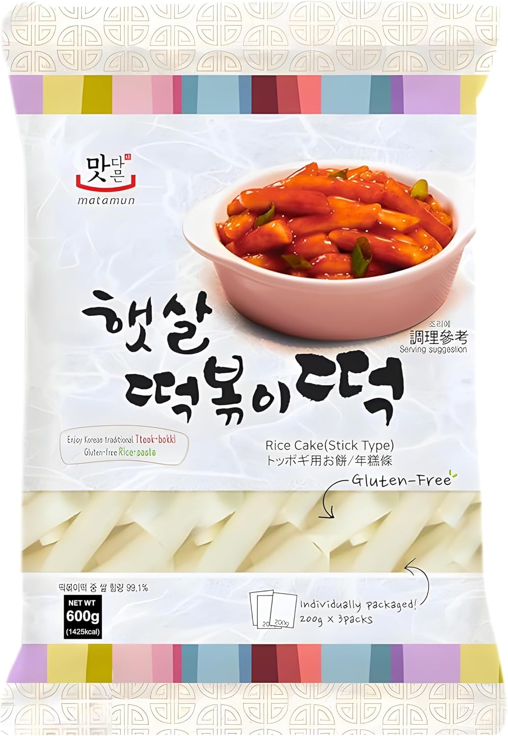 Tteokbokki Topokki - Rice Cake Pasta gruesa de arroz - Coreano Tradicional - Pasteles de Arroz en Bastones - Sin Gluten - Pack Laborawi (600g)