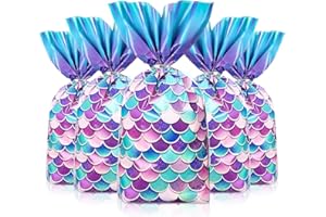 mciskin 50 pezzi Sacchetti di cellophane per caramelle a forma di sirena, sacchetti di cellophane per feste a tema sirena, sacchetti regalo decorativi per feste di compleanno per ragazze, forniture
