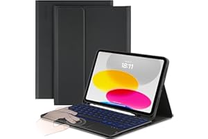 CACOE Funda Teclado para iPad 11.ª Gen (A16) / 10.ª Generación (11/10.9 Pulgadas) 2025/2022 con Touchpad, Iluminación de 7 Colores, [Español] Magnético Desmontable Bluetooth Teclado, Negro