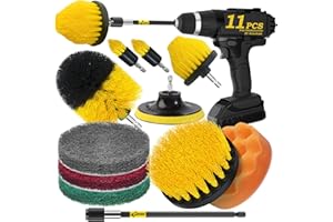 Holikme 11 Piece Drill Brush Attachment Set Scouring Pads Power Scrubber Brush Scrub Pads Cleaning Kit-All Purpose Cleaner for Bathroom Surfaces, Grout, Floor, Tub, Shower, Tile, Corners