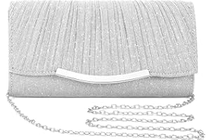 Asvert Borsa da Sera, Pochette Donna Elegante, Borse Clutch Argento, Borsa a Tracolla, Bustina Portatutto Donna Pelle per Ballo di Fine Anno, Festa