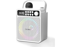 SORDA Portable Bluetooth Karaoke Machine for Adult Kid with Storage & Charging Station, 2 Rechargeable Wireless Microphones, 12H Play, Support EQ/USB/AUX, Voice Change, for Outdoor Indoor Party(White)