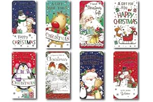 Greetingles 8 Various Christmas Money/Cash/Card Holder 3 Fold Greeting Cards. Assorted Pack with Envelopes. (Set 1)